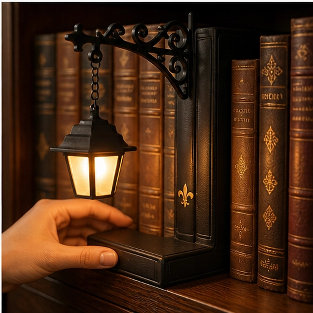 Emberwick – Iron Street Lamp Bookend with Warm Glow Hanging Lantern + 50% OFF