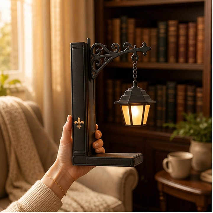 Emberwick – Iron Street Lamp Bookend with Warm Glow Hanging Lantern + 50% OFF