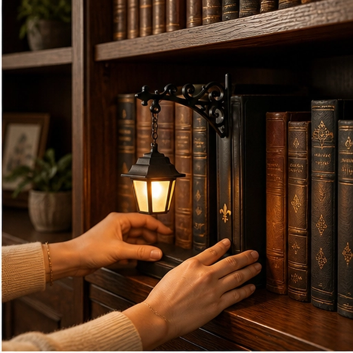 Emberwick – Iron Street Lamp Bookend with Warm Glow Hanging Lantern + 50% OFF