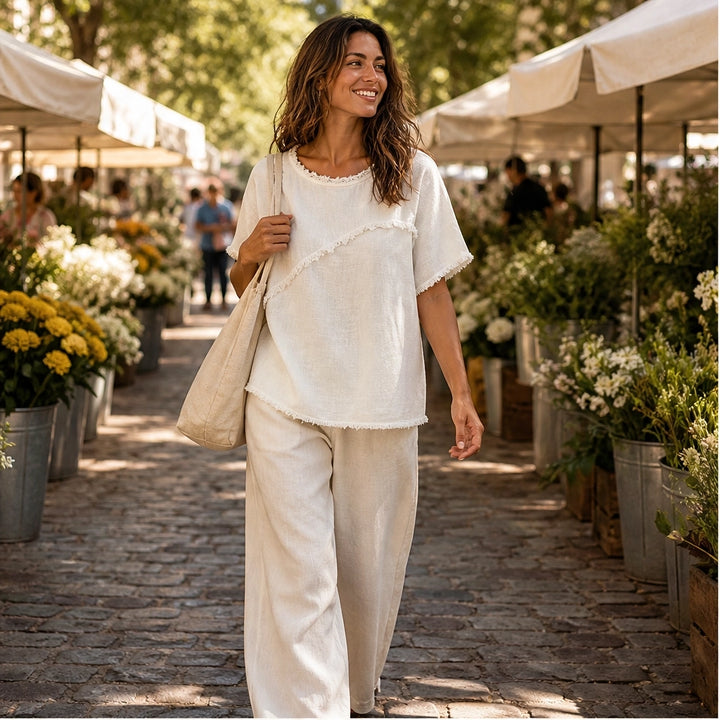 Frayla – Raw Edge Relaxed Fit Round Neck Summer Top + 50% OFF