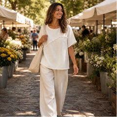 Frayla – Raw Edge Relaxed Fit Round Neck Summer Top + 50% OFF