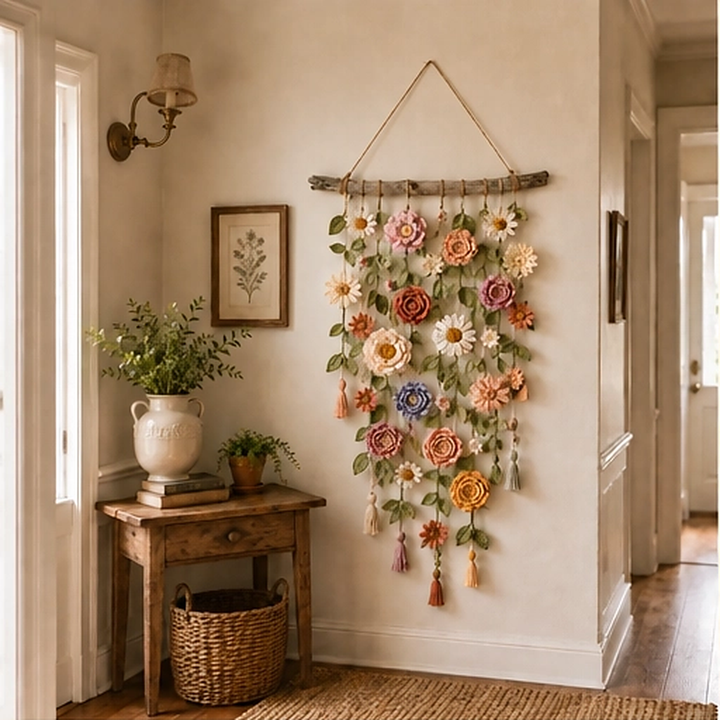 Willowmere – Boho Crochet Flower Wall Hanging with Vines &amp; Tassels + 50% OFF