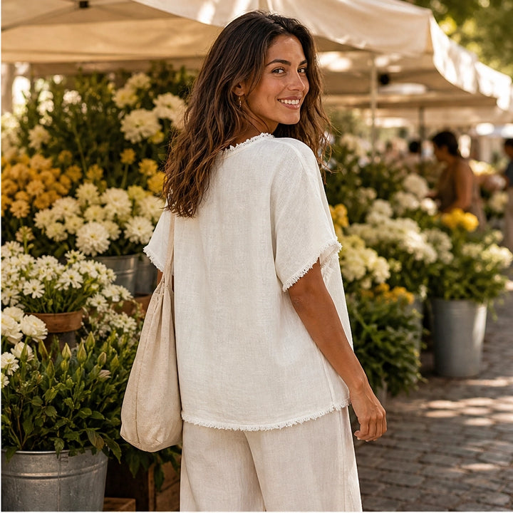 Frayla – Raw Edge Relaxed Fit Round Neck Summer Top + 50% OFF