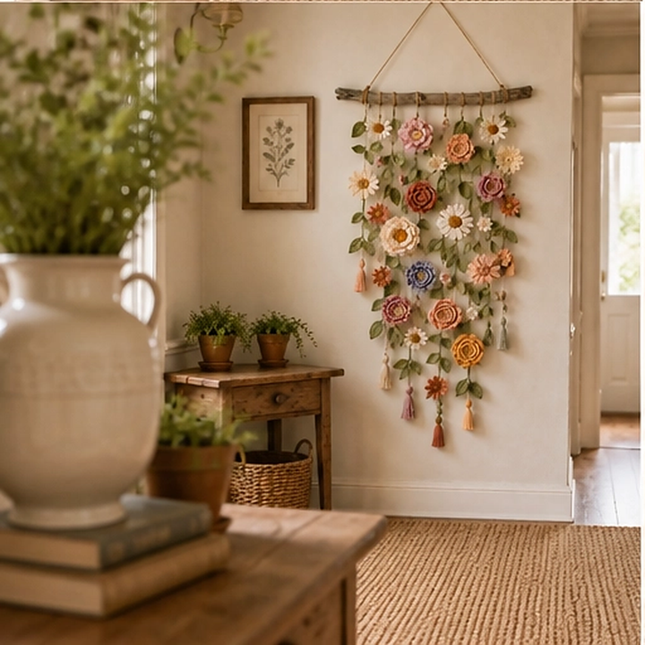 Willowmere – Boho Crochet Flower Wall Hanging with Vines &amp; Tassels + 50% OFF