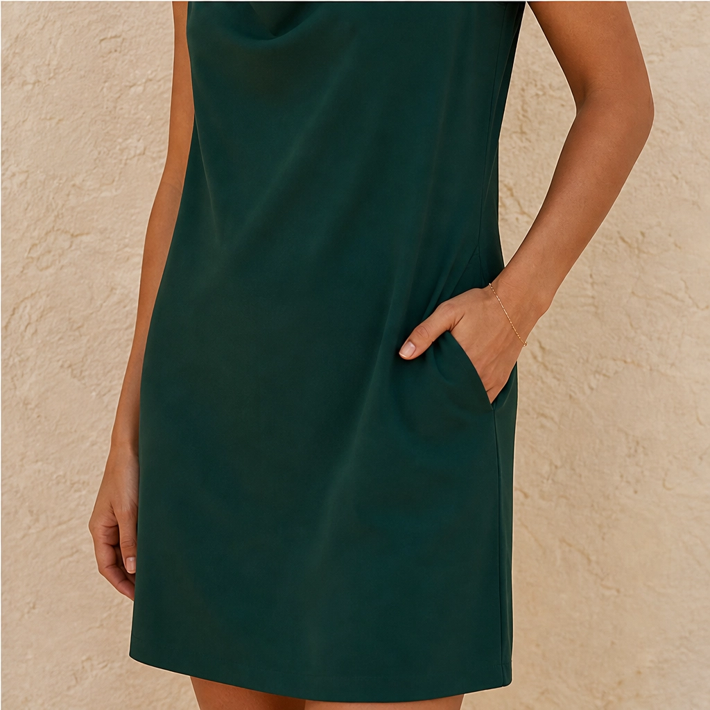 Drapelle – Cowl Neck Slim Fit Dress with Side Pockets + 50% OFF