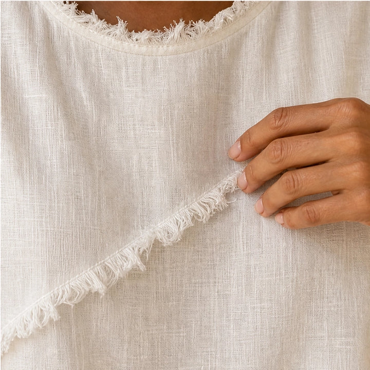 Frayla – Raw Edge Relaxed Fit Round Neck Summer Top + 50% OFF