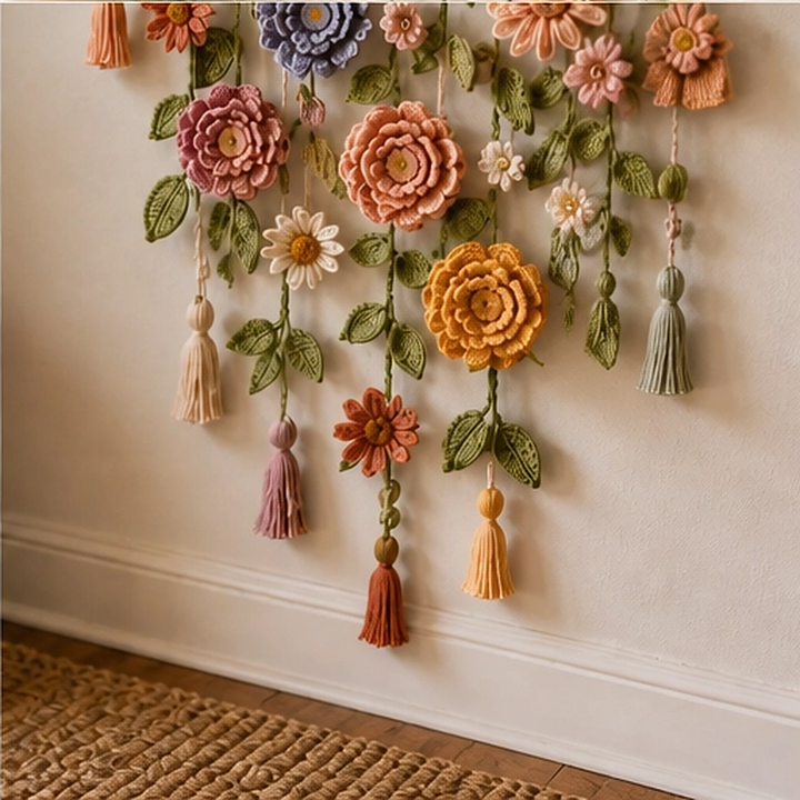 Willowmere – Boho Crochet Flower Wall Hanging with Vines &amp; Tassels + 50% OFF