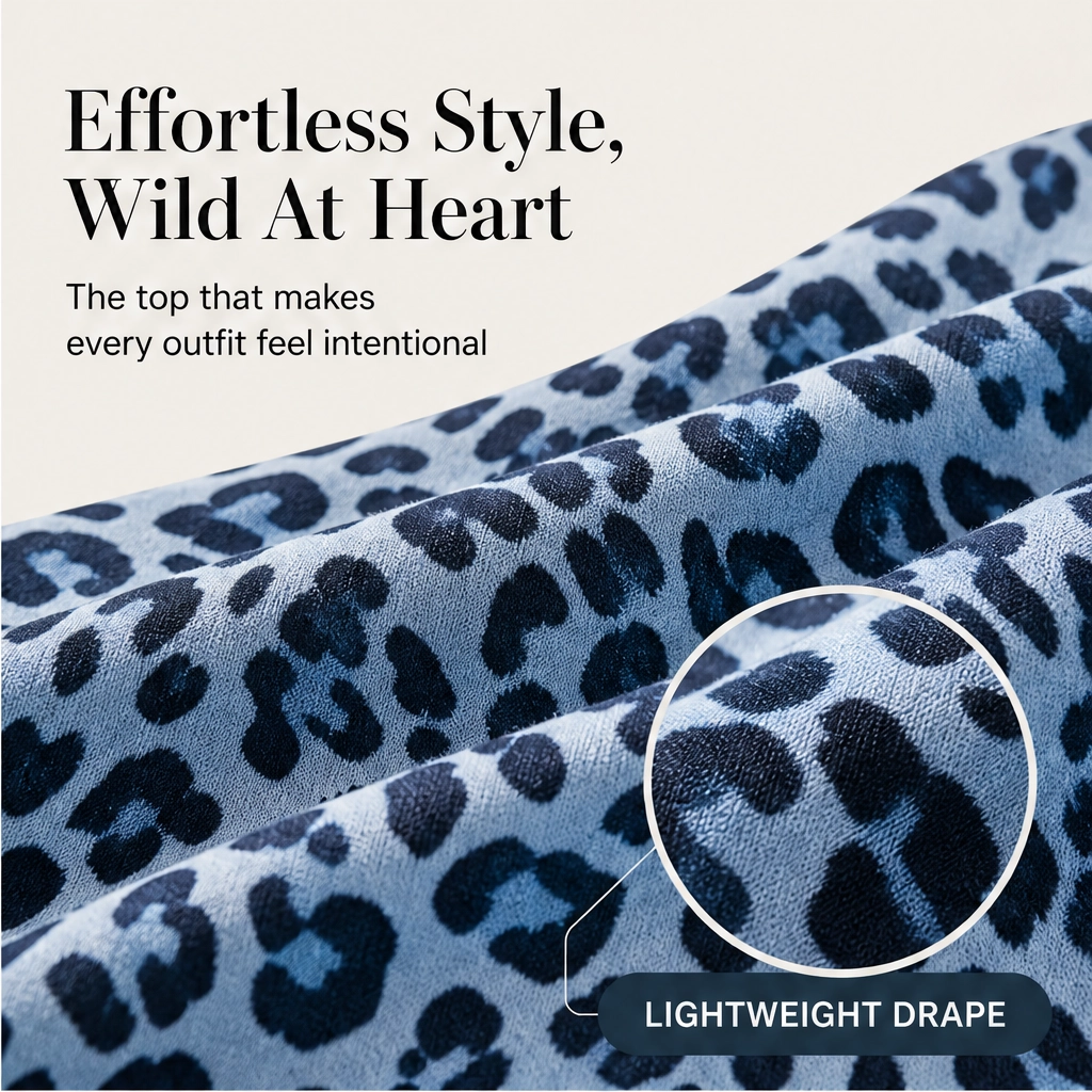 Rivena – Leopard-Print Batwing Top with Asymmetrical Hem + 50% OFF
