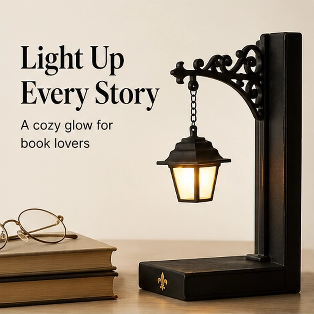 Emberwick – Iron Street Lamp Bookend with Warm Glow Hanging Lantern + 50% OFF