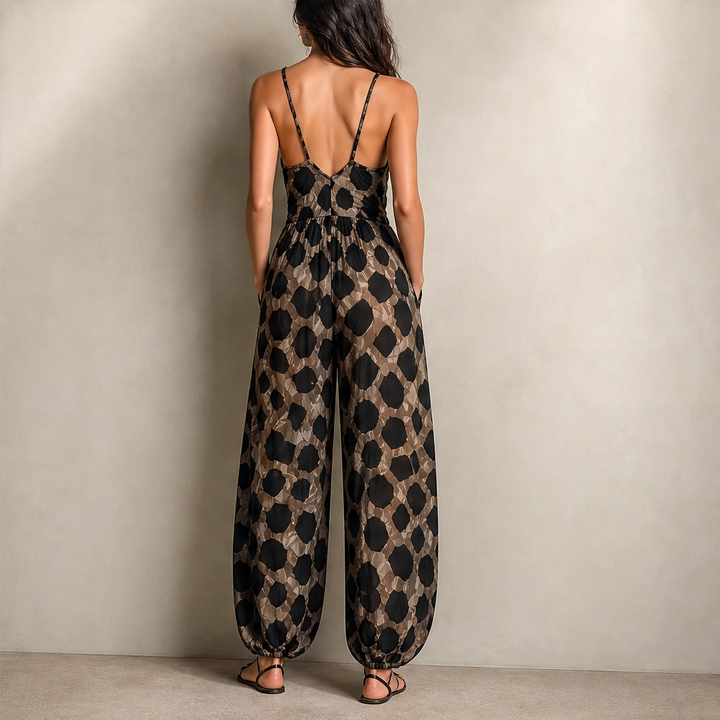 Savanne – Animal Print Tie-Front Chiffon Wide-Leg Jumpsuit + 50% OFF