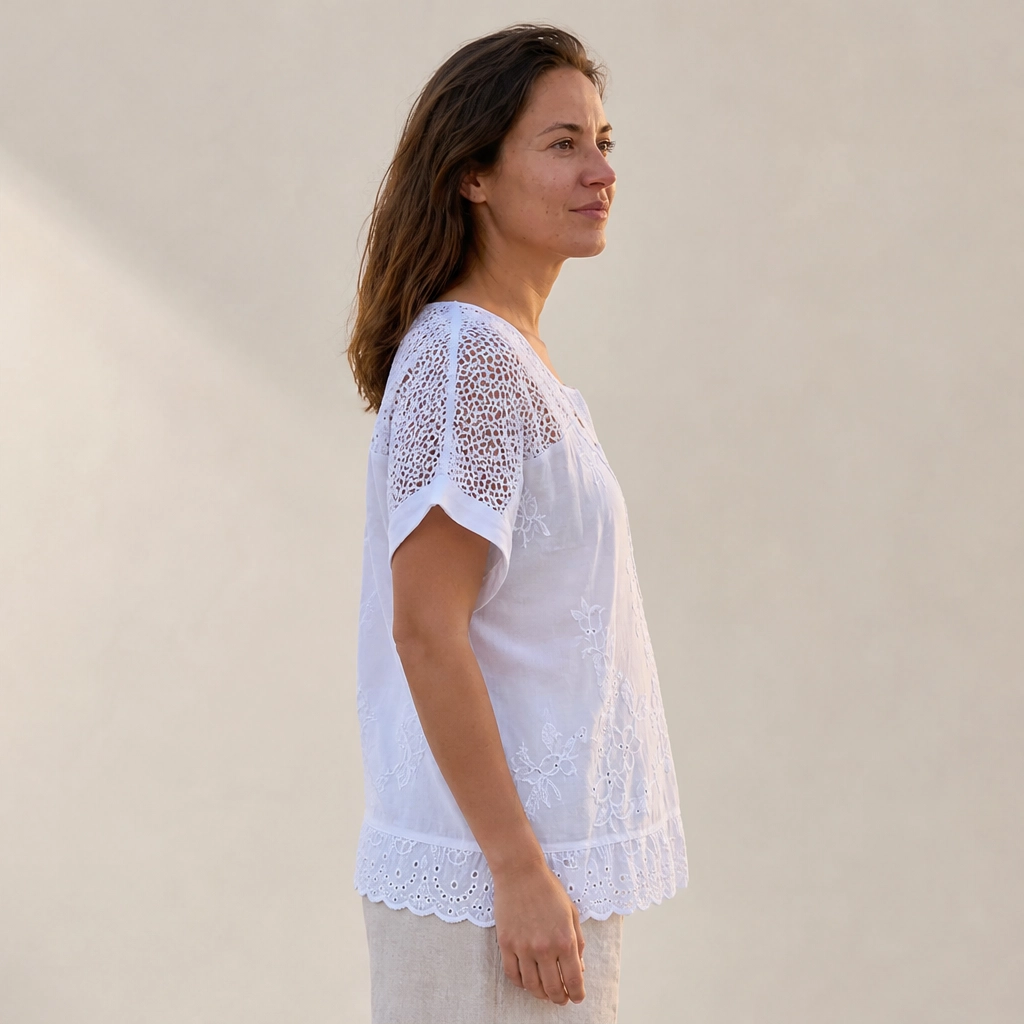 Lacewillow – Embroidered Lace V-Neck Blouse with Relaxed Fit + 50% OFF