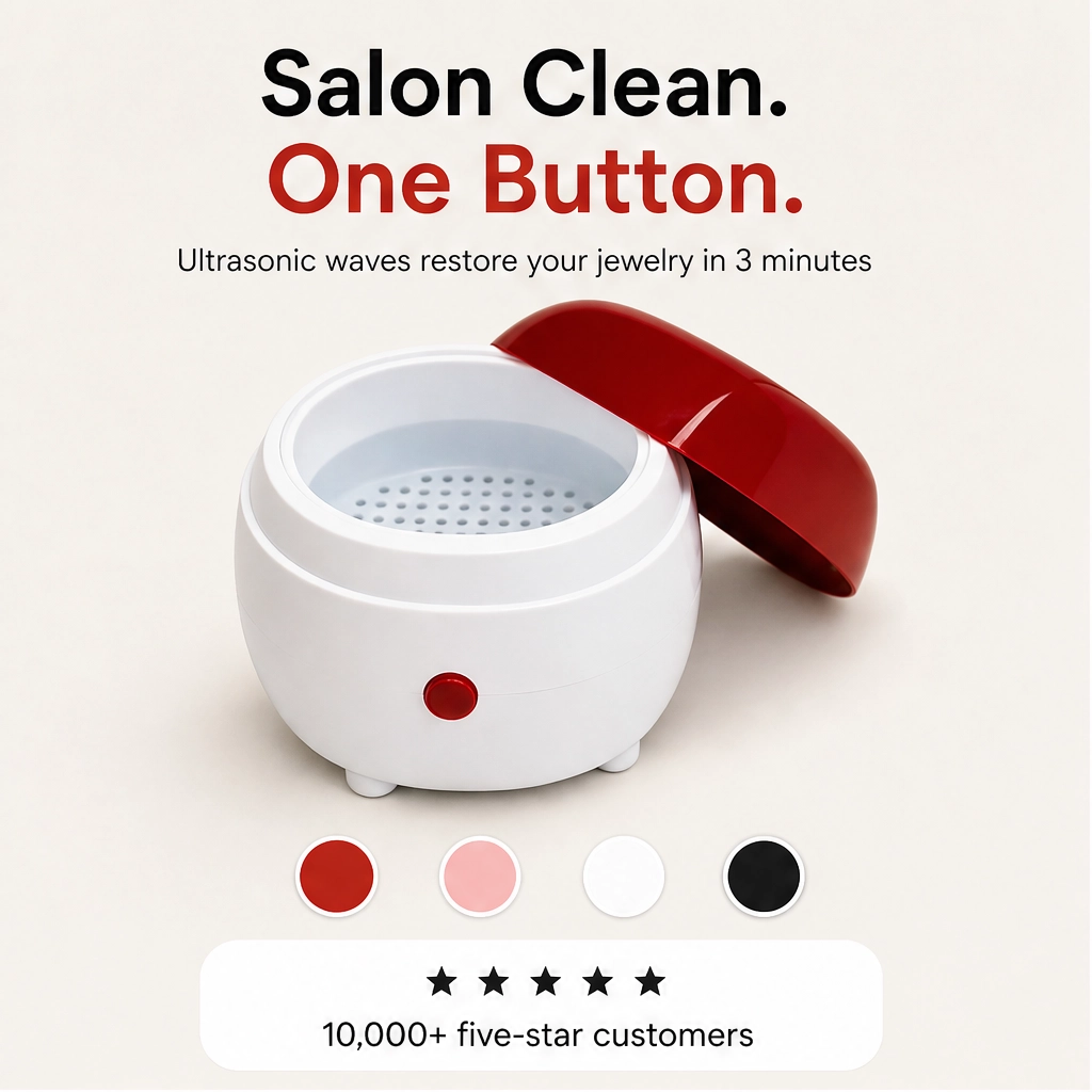 Gleamora – One-Button Compact Cleaner for Jewelry, Watches &amp; Dentures + 50% OFF