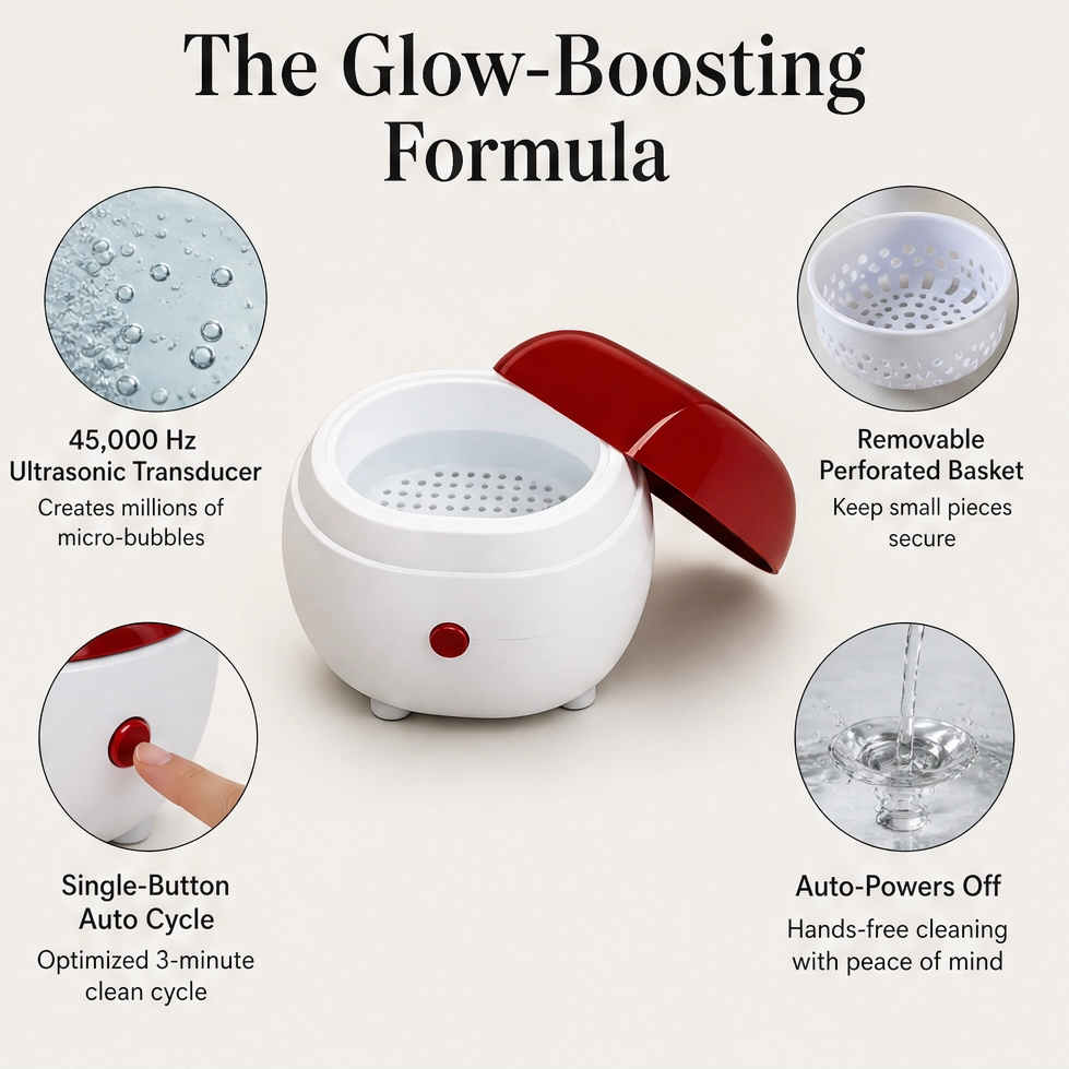 Gleamora – One-Button Compact Cleaner for Jewelry, Watches &amp; Dentures + 50% OFF