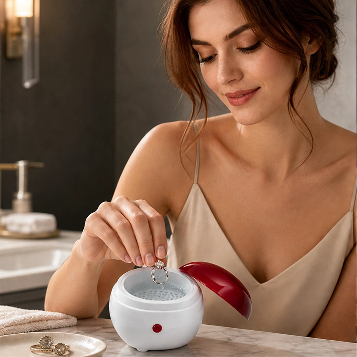 Gleamora – One-Button Compact Cleaner for Jewelry, Watches &amp; Dentures + 50% OFF
