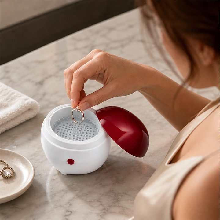Gleamora – One-Button Compact Cleaner for Jewelry, Watches &amp; Dentures + 50% OFF