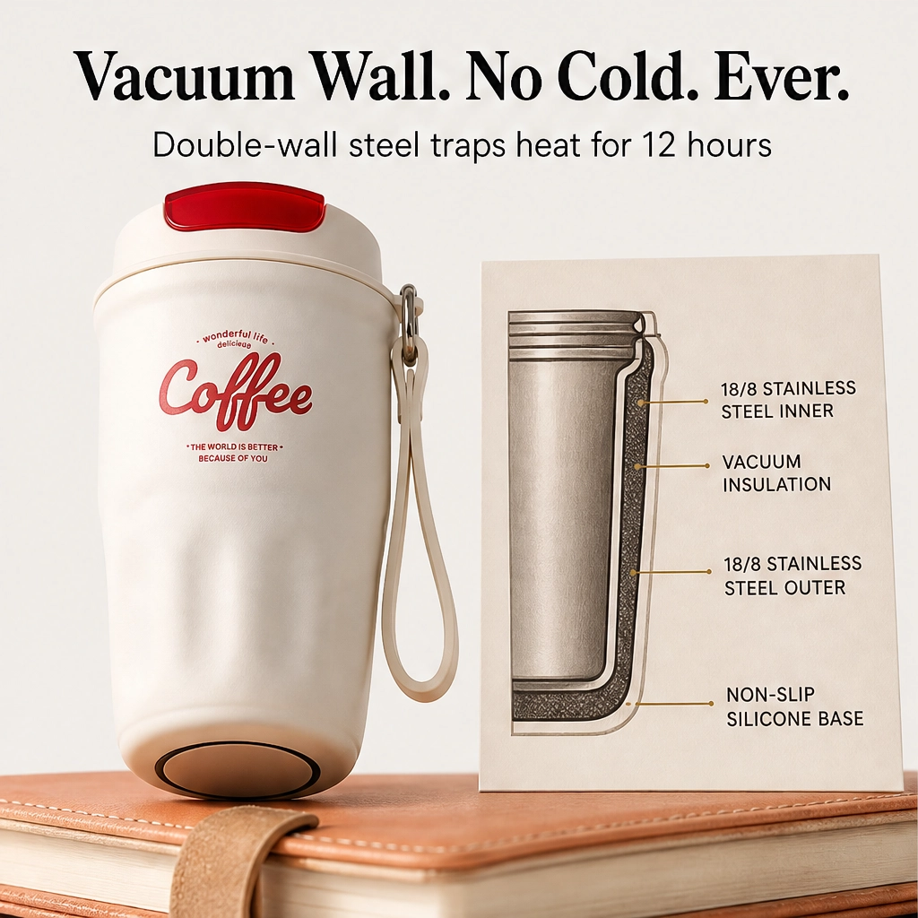 Emberly – Insulated Stainless Steel Coffee Mug with Leak-Lock Lid, Removable Grip &amp; Wrist Strap + 50% OFF