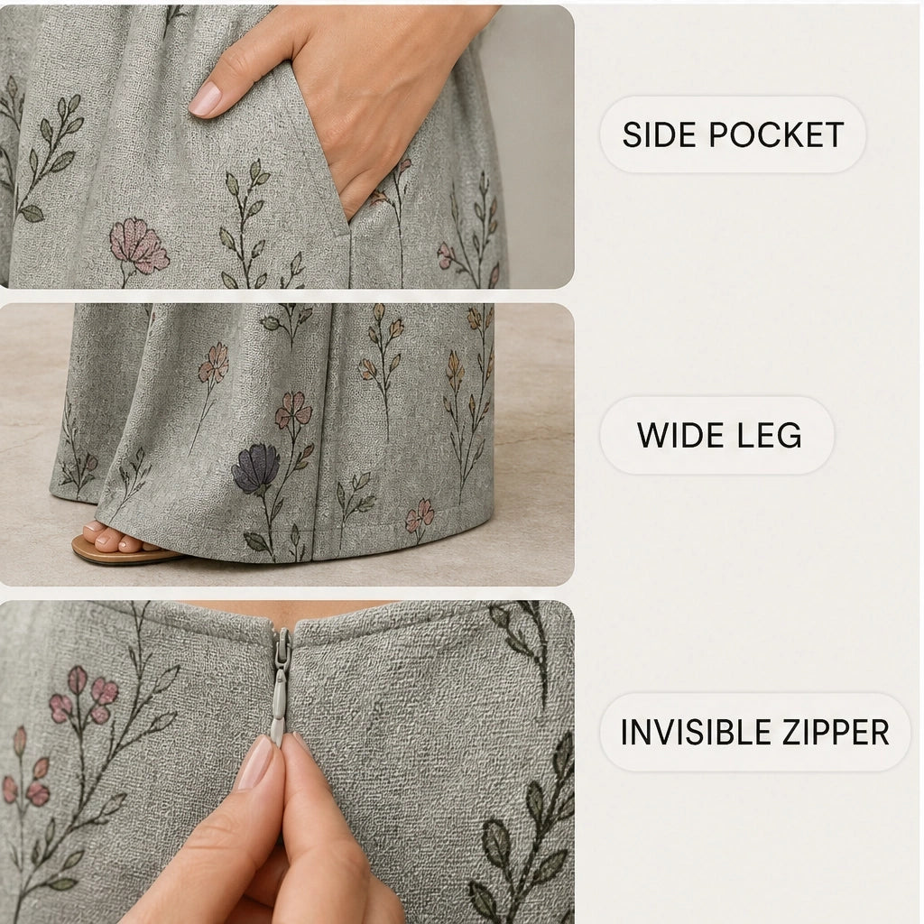 Wrenvale – Floral V-Neck Wide-Leg Jumpsuit with Defined Waist + 50% OFF