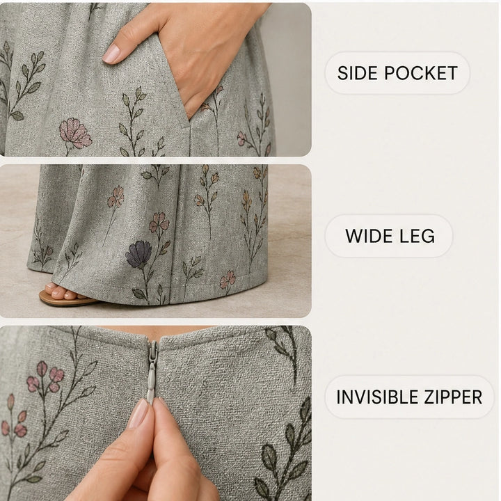 Wrenvale – Floral V-Neck Wide-Leg Jumpsuit with Defined Waist + 50% OFF