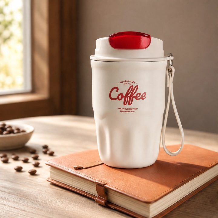 Emberly – Insulated Stainless Steel Coffee Mug with Leak-Lock Lid, Removable Grip &amp; Wrist Strap + 50% OFF