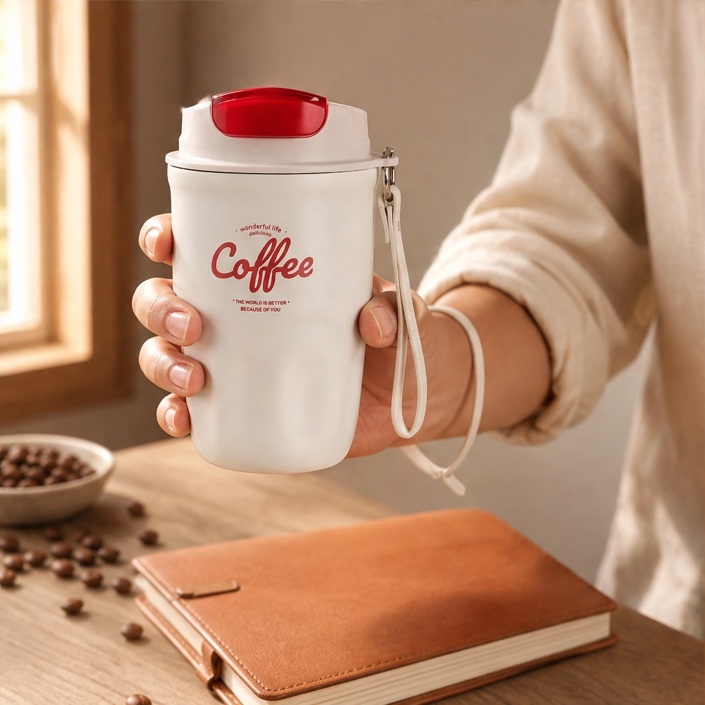Emberly – Insulated Stainless Steel Coffee Mug with Leak-Lock Lid, Removable Grip &amp; Wrist Strap + 50% OFF