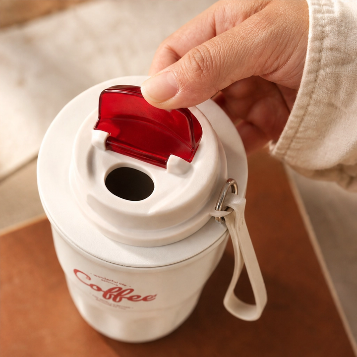 Emberly – Insulated Stainless Steel Coffee Mug with Leak-Lock Lid, Removable Grip &amp; Wrist Strap + 50% OFF