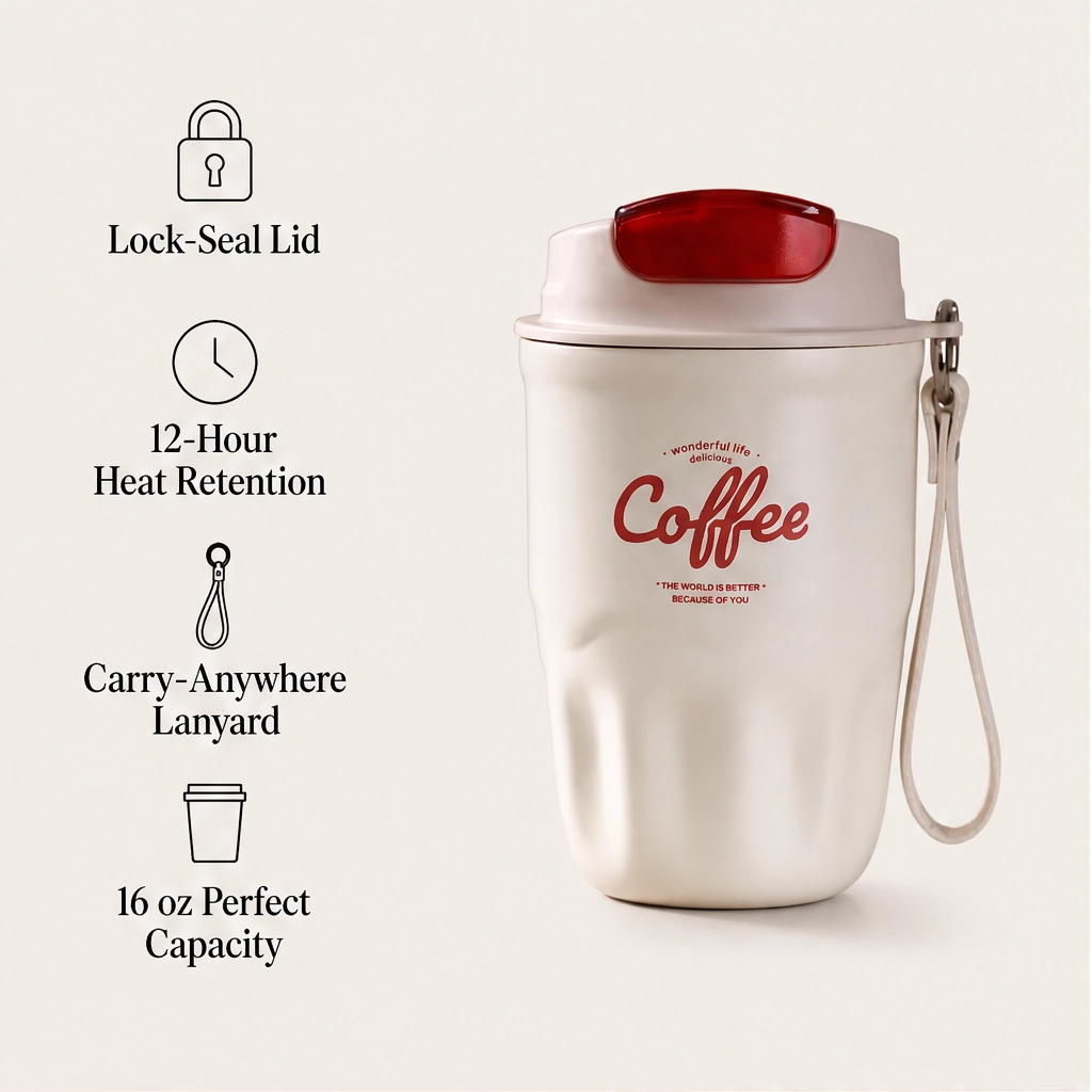 Emberly – Insulated Stainless Steel Coffee Mug with Leak-Lock Lid, Removable Grip &amp; Wrist Strap + 50% OFF