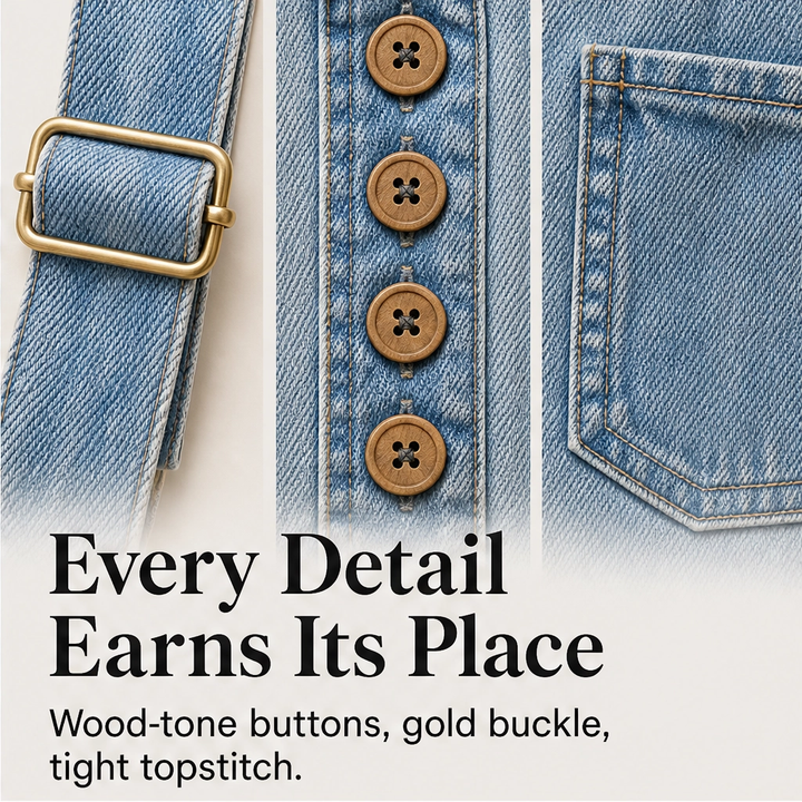 Marlowe – Adjustable-Strap Denim Jumpsuit with Deep Pockets + 50% OFF