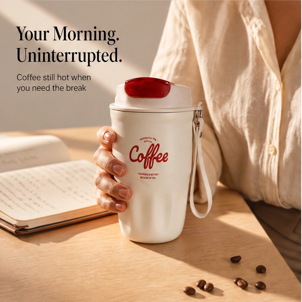 Emberly – Insulated Stainless Steel Coffee Mug with Leak-Lock Lid, Removable Grip &amp; Wrist Strap + 50% OFF