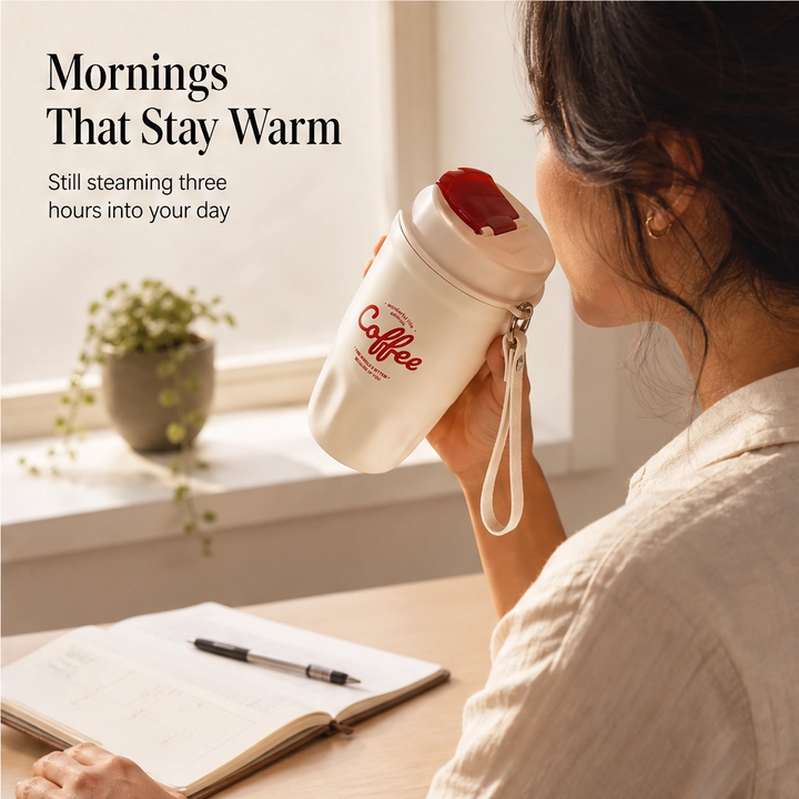 Emberly – Insulated Stainless Steel Coffee Mug with Leak-Lock Lid, Removable Grip &amp; Wrist Strap + 50% OFF