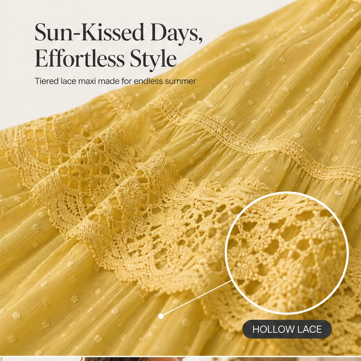 Marisole – Dobby-Dot Lace Tiered Halter Maxi Dress + 50% OFF