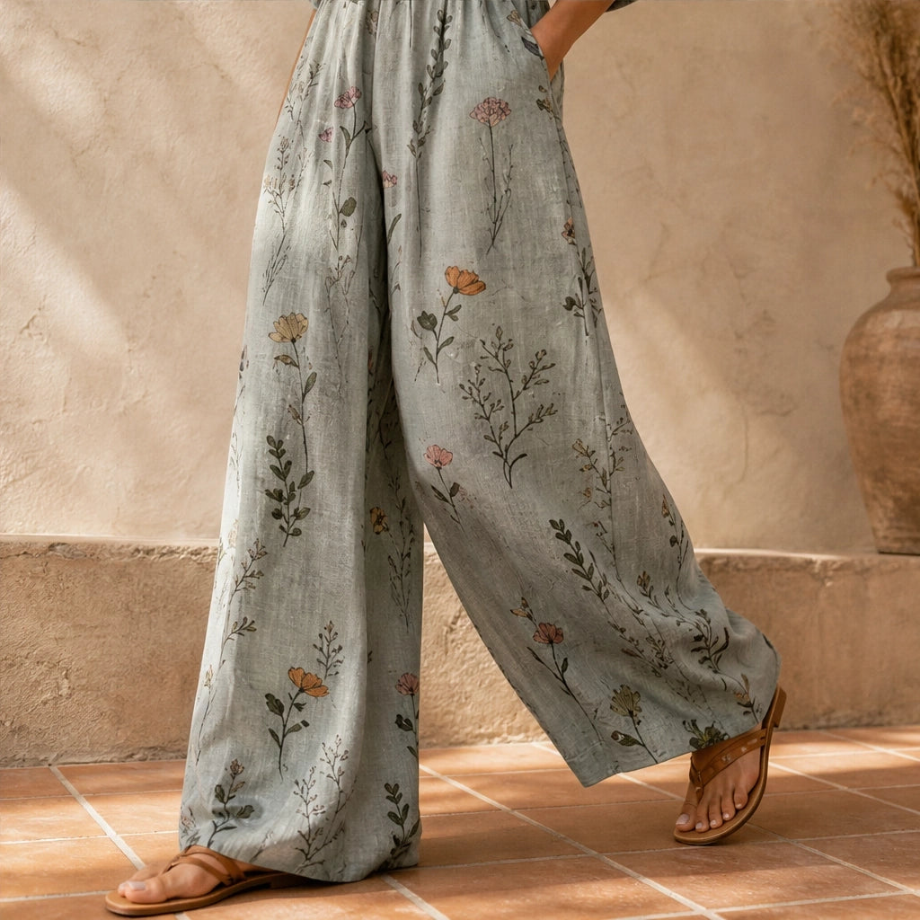 Wrenvale – Floral V-Neck Wide-Leg Jumpsuit with Defined Waist + 50% OFF