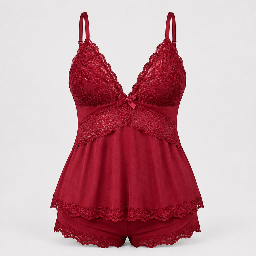 Velisse – Lace-Trim V-Neck Cami &amp; Shorts Sleepwear Set + 1+1 FREE