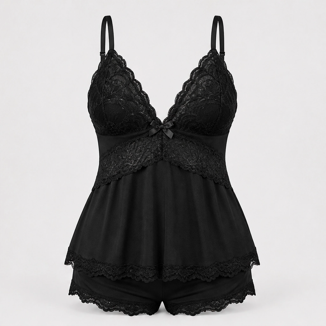 Velisse – Lace-Trim V-Neck Cami &amp; Shorts Sleepwear Set + 1+1 FREE