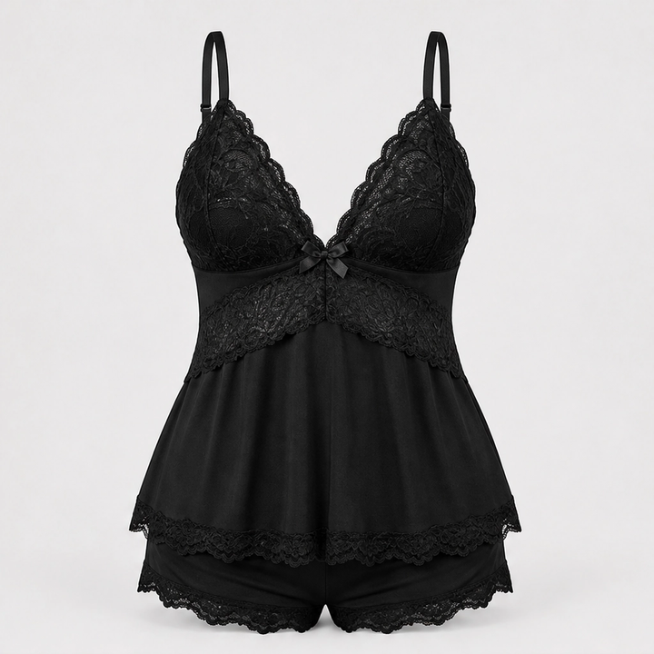 Velisse – Lace-Trim V-Neck Cami &amp; Shorts Sleepwear Set + 1+1 FREE