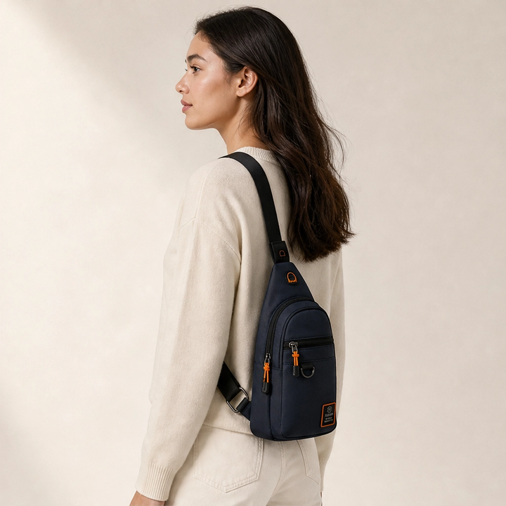 Stridewell – Water-Repellent Multi-Pocket Crossbody Sling Bag with Headphone Port + 50% OFF