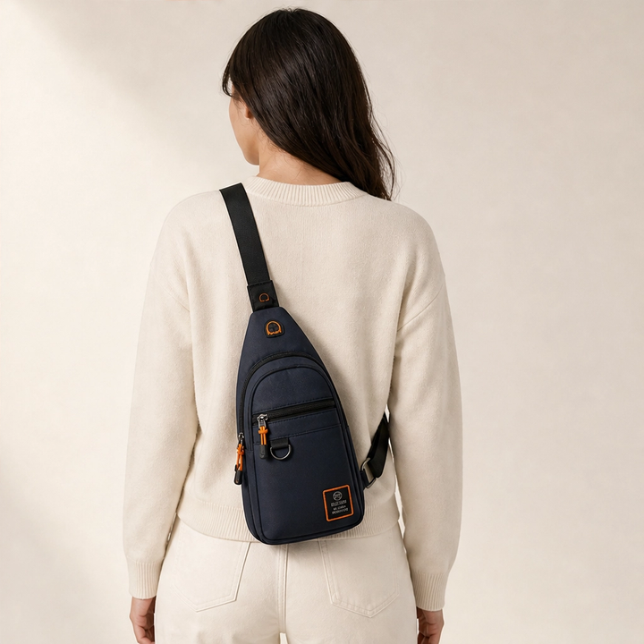 Stridewell – Water-Repellent Multi-Pocket Crossbody Sling Bag with Headphone Port + 50% OFF