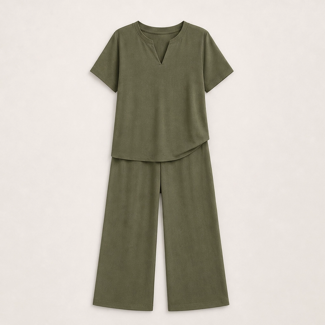Willowé – Soft V-Neck Top &amp; Wide-Leg Pants Lounge Set + 50% OFF