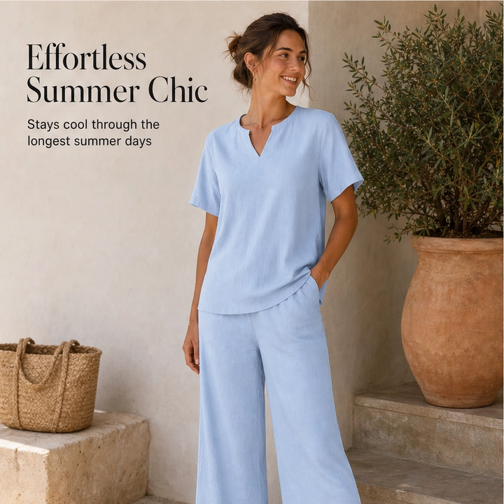 Willowé – Soft V-Neck Top &amp; Wide-Leg Pants Lounge Set + 50% OFF