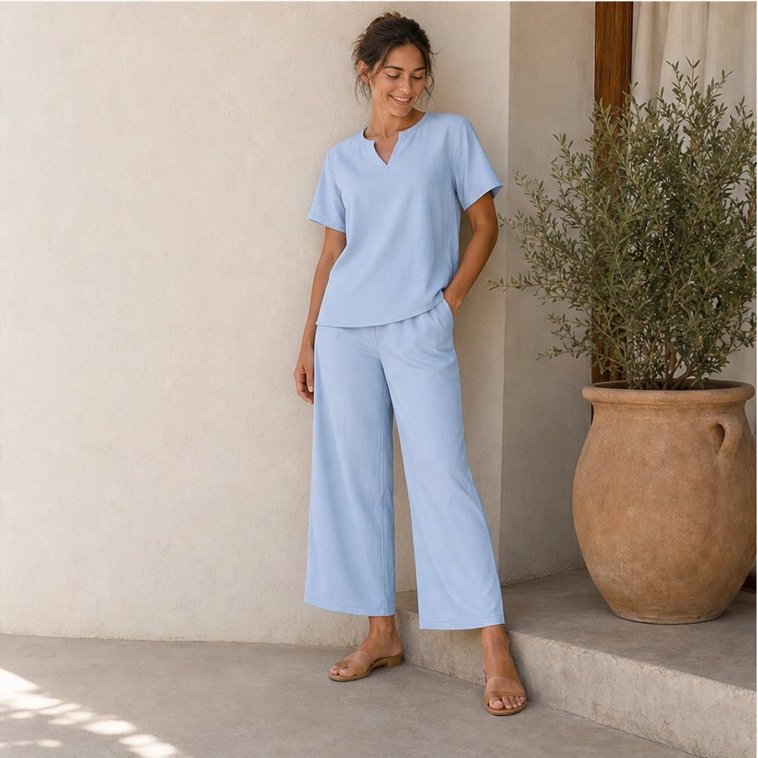 Willowé – Soft V-Neck Top &amp; Wide-Leg Pants Lounge Set + 50% OFF
