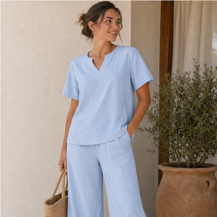 Willowé – Soft V-Neck Top &amp; Wide-Leg Pants Lounge Set + 50% OFF