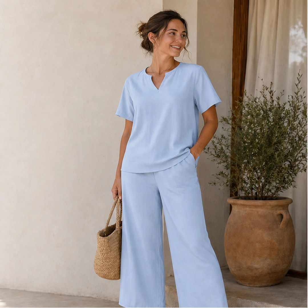 Willowé – Soft V-Neck Top &amp; Wide-Leg Pants Lounge Set + 50% OFF