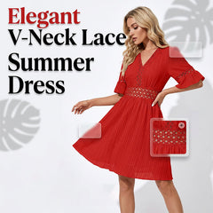 Solmara – V-Neck Lace Waist Pleated Summer Dress + 50% OFF