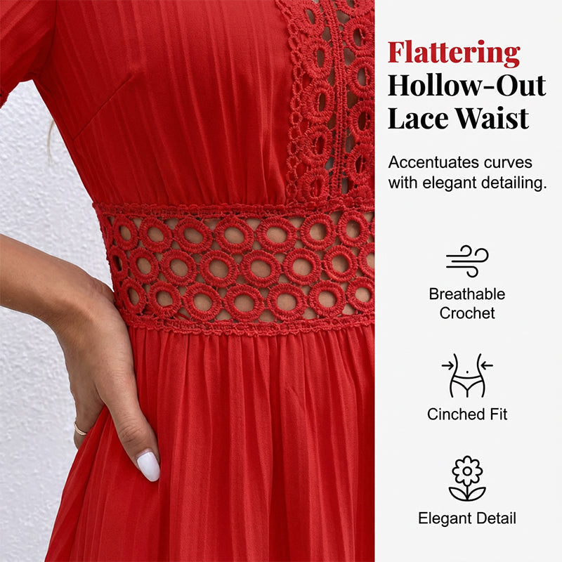 Solmara – V-Neck Lace Waist Pleated Summer Dress + 50% OFF