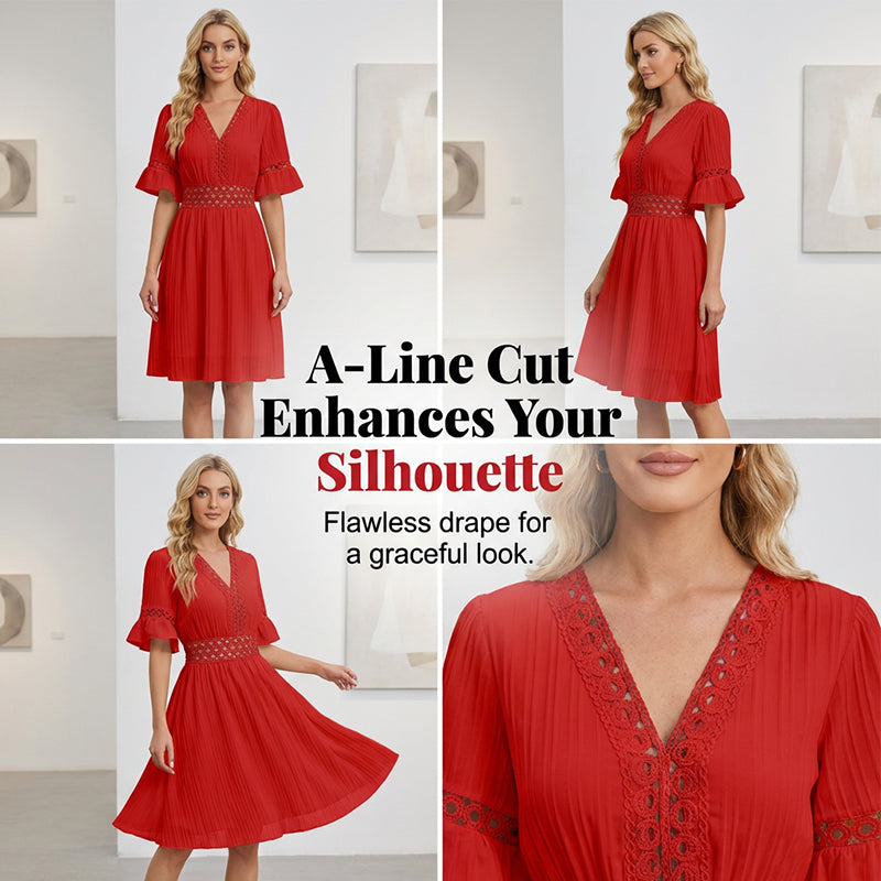 Solmara – V-Neck Lace Waist Pleated Summer Dress + 50% OFF