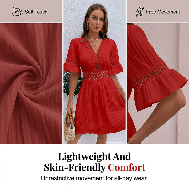 Solmara – V-Neck Lace Waist Pleated Summer Dress + 50% OFF