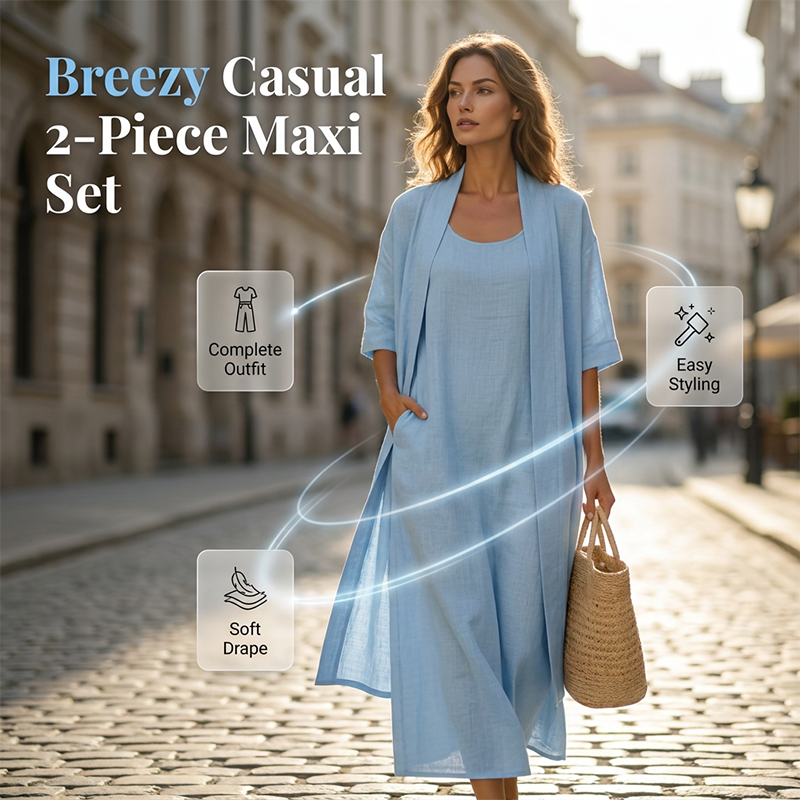 Lirelle™ – Breezy 2-Piece Linen-Blend Maxi Dress &amp; Duster Set + 50% OFF