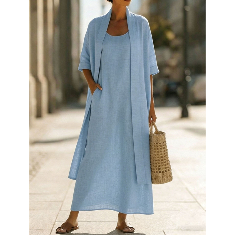 Lirelle™ – Breezy 2-Piece Linen-Blend Maxi Dress &amp; Duster Set + 50% OFF