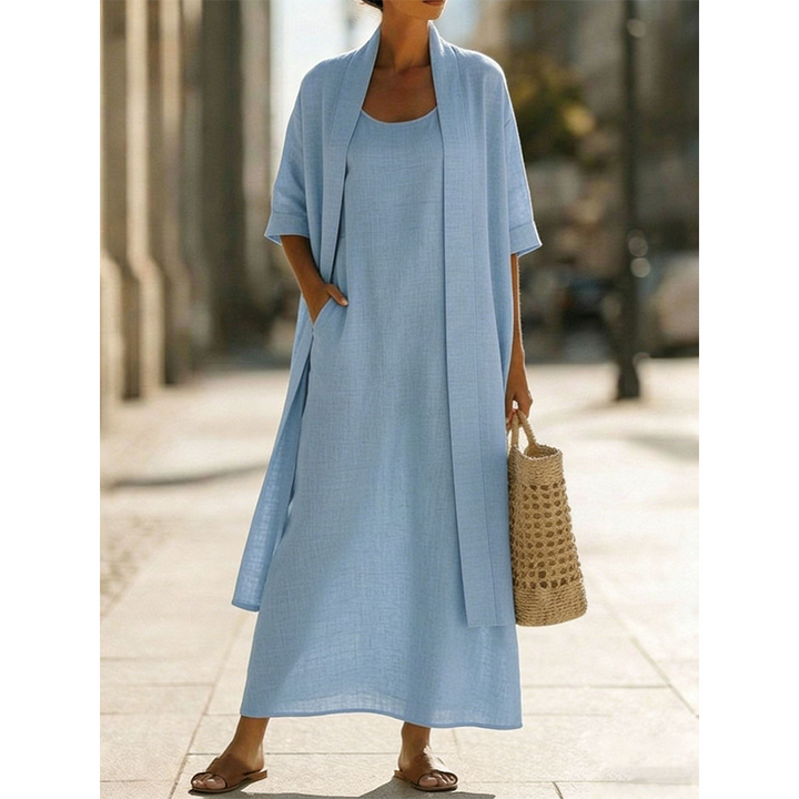 Lirelle™ – Breezy 2-Piece Linen-Blend Maxi Dress &amp; Duster Set + 50% OFF