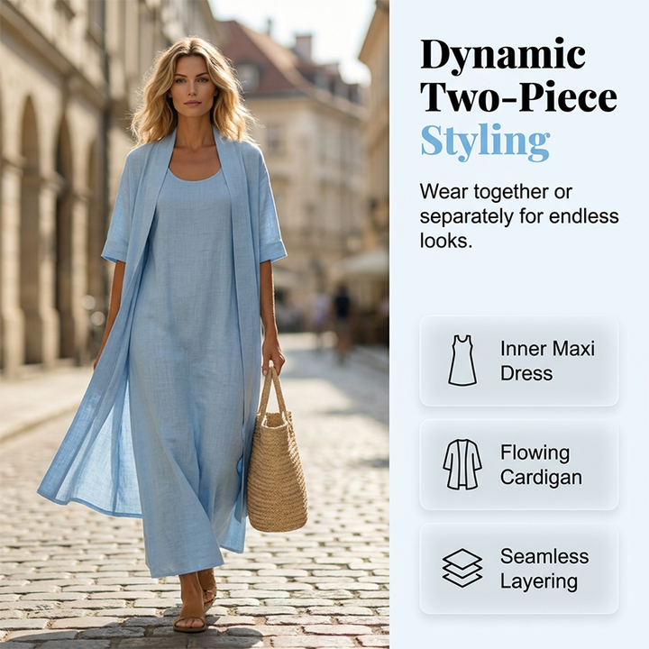 Lirelle™ – Breezy 2-Piece Linen-Blend Maxi Dress &amp; Duster Set + 50% OFF