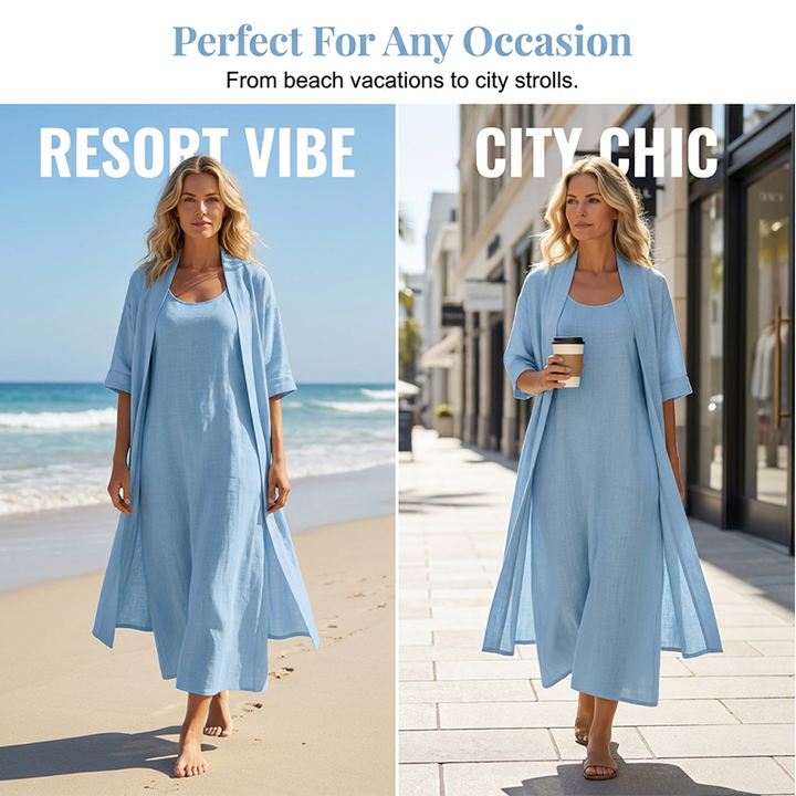 Lirelle™ – Breezy 2-Piece Linen-Blend Maxi Dress &amp; Duster Set + 50% OFF